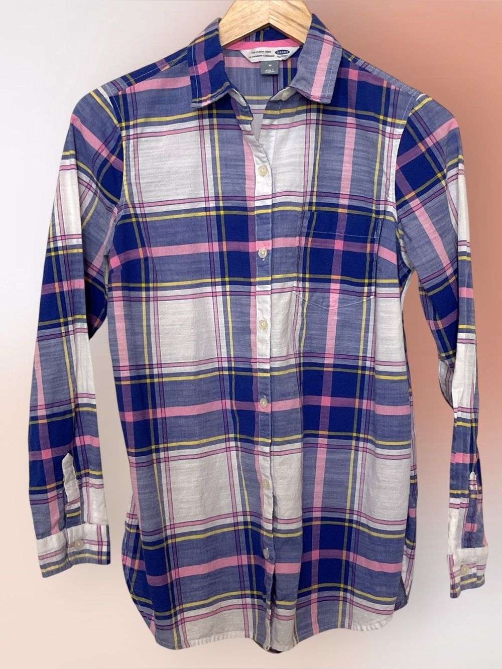 Old Navy Classic Pastel Cotton Plaid Button Front Shirt Size Medium